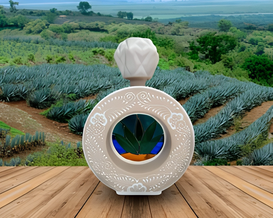 Anillo relieve blanco con vitral de Agave